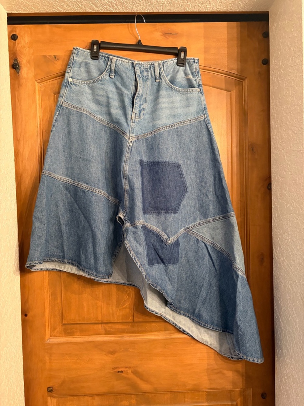 We The Free Patchwork Asymmetrical Denim Skirt - Light & Dark Blue